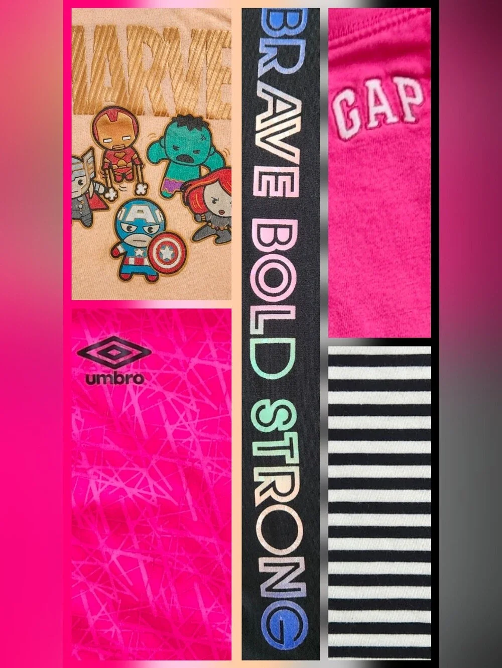 Girls 4T Sports Star Mix & Match Bundle | Marvel, Umbro, Pink | 6 Pieces